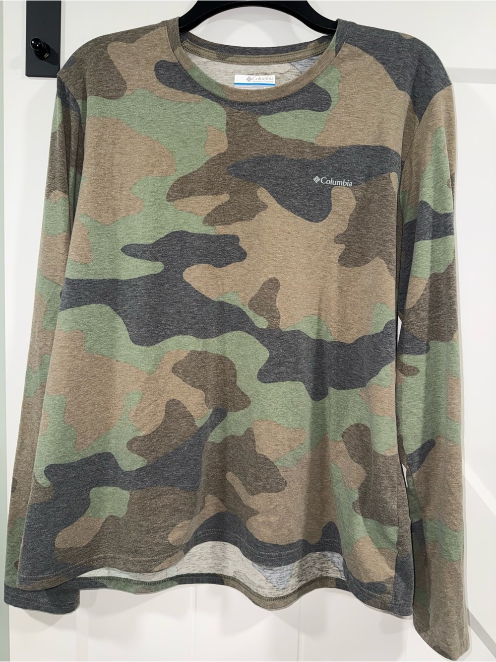 Columbia Women’s Camo Long Sleeve Tee in Green, Brown, and Black